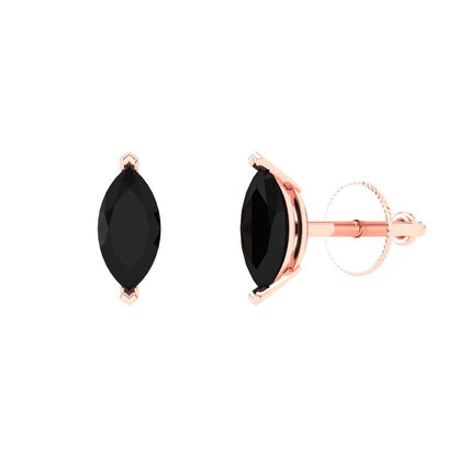 1cttw Marquise Cut Natural Onyx Gold-Plated 925 Silver Push Back Stud Earrings