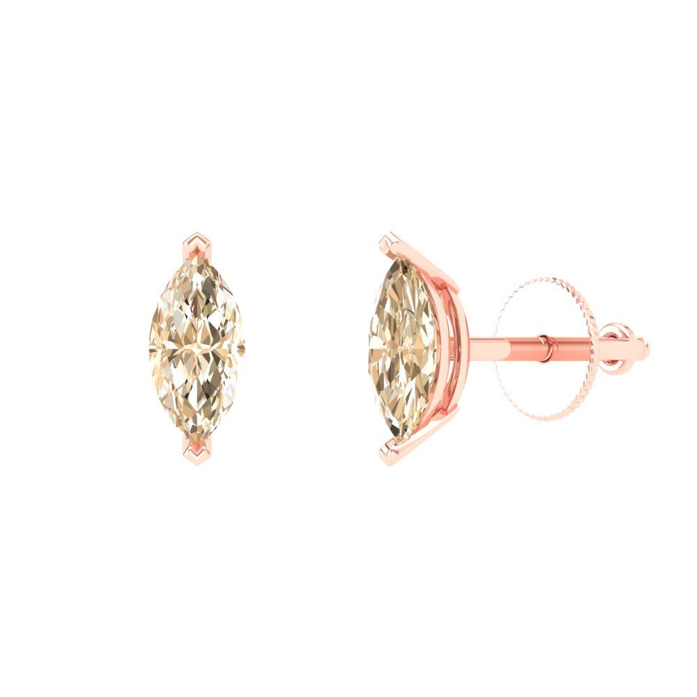 1cttw Marquise Cut Natural Morganite Gold-Plated 925 Silver Push Back Stud Earrings