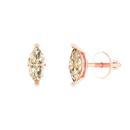 1cttw Marquise Cut Natural Morganite Gold-Plated 925 Silver Push Back Stud Earrings