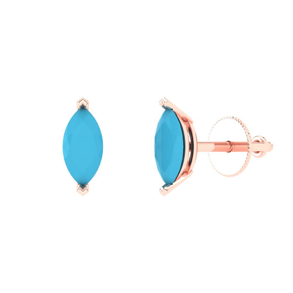 1cttw Marquise Cut Simulated Turquoise Gold-Plated 925 Silver Push Back Stud Earrings