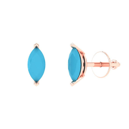 1cttw Marquise Cut Simulated Turquoise Gold-Plated 925 Silver Push Back Stud Earrings
