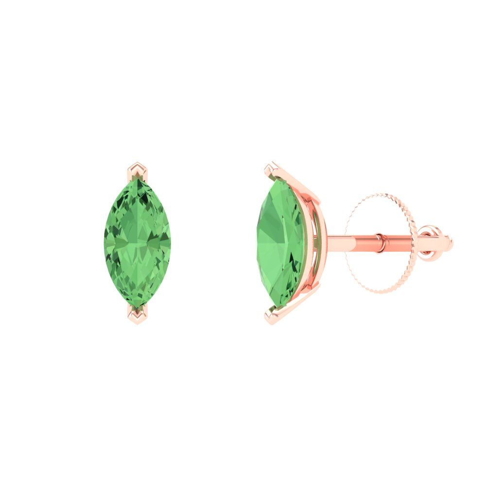 1cttw Marquise Cut Simulated Green Diamond Gold-Plated 925 Silver Push Back Stud Earrings