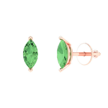 1cttw Marquise Cut Simulated Green Diamond Gold-Plated 925 Silver Push Back Stud Earrings