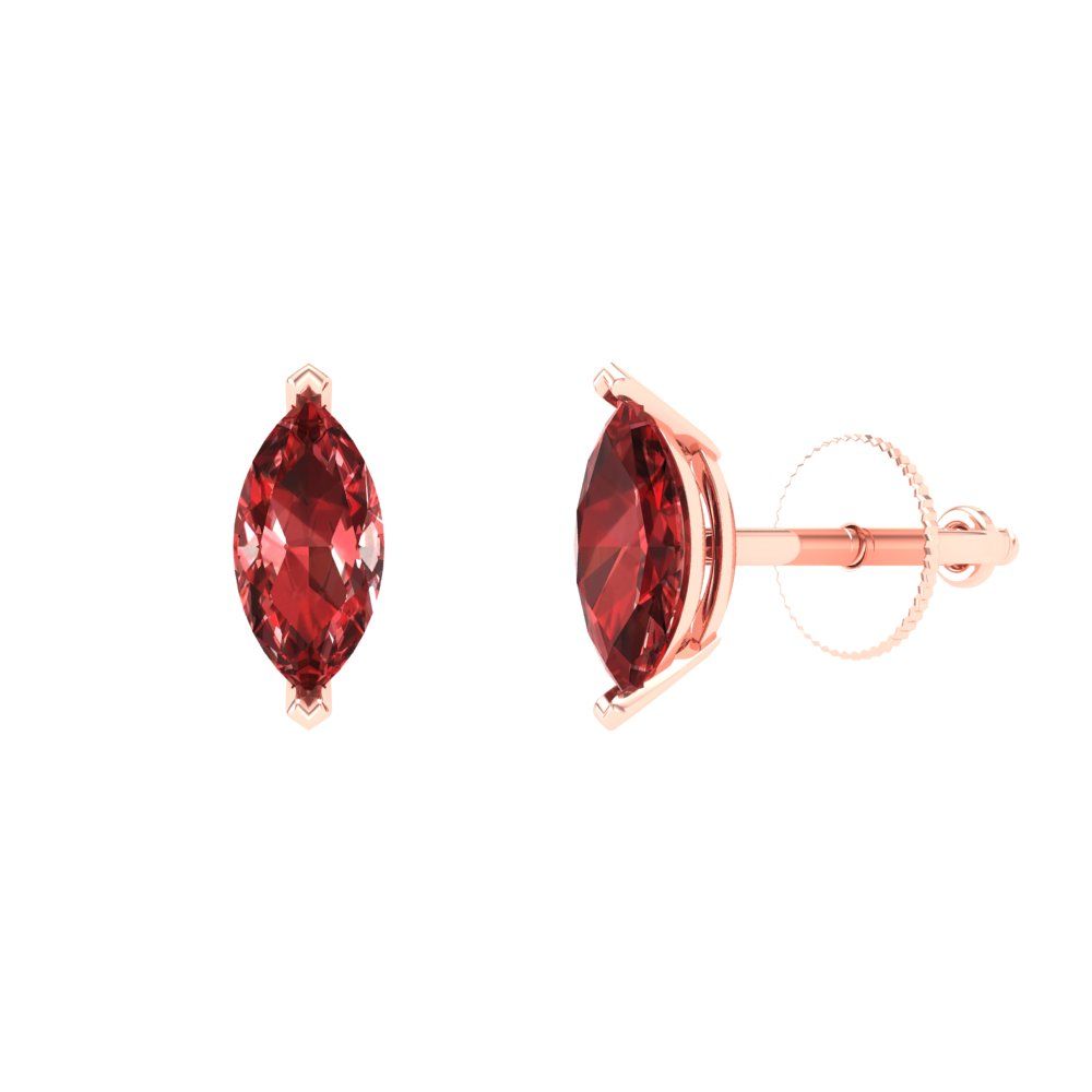 1cttw Marquise Cut Natural Garnet Gold-Plated 925 Silver Push Back Stud Earrings