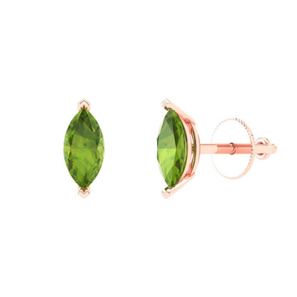 1cttw Marquise Cut Natural Peridot Gold-Plated 925 Silver Push Back Stud Earrings