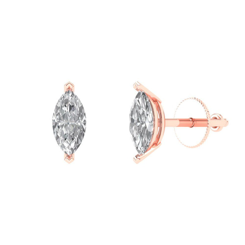 1.0 ct Brilliant Marquise Cut Solitaire Studs Natural Diamond Stone Clarity SI1-2 Color G-H Rose Gold Earrings Push back