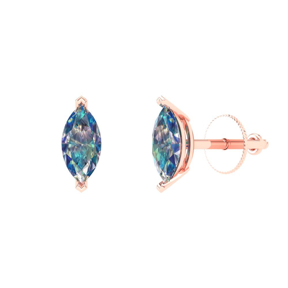 1cttw Marquise Cut Blue Moissanite Gold-Plated 925 Silver Push Back Stud Earrings
