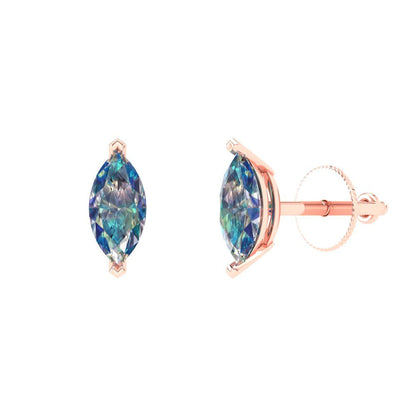 1cttw Marquise Cut Blue Moissanite Gold-Plated 925 Silver Push Back Stud Earrings