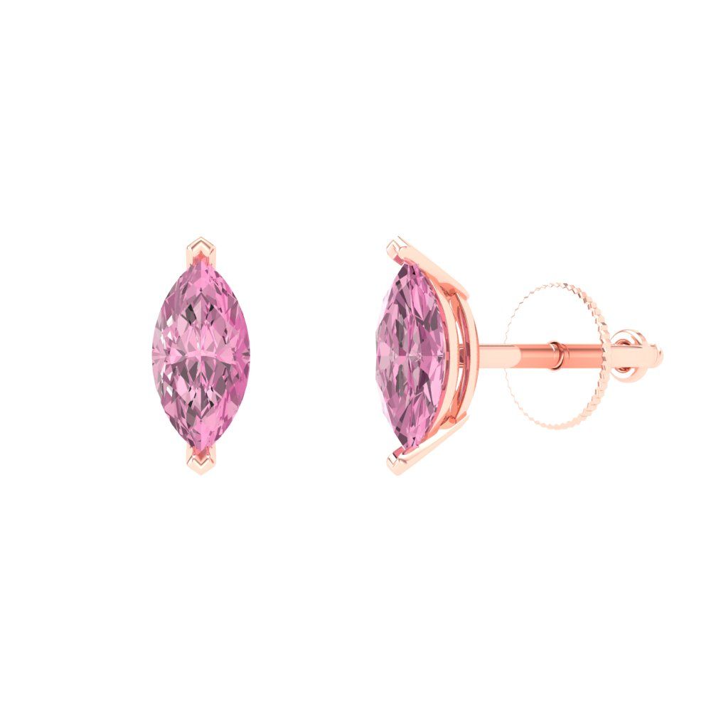 1cttw Marquise Cut Simulated Pink Diamond Gold-Plated 925 Silver Push Back Stud Earrings