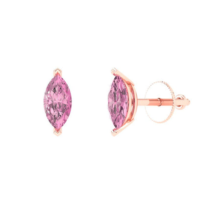 1cttw Marquise Cut Simulated Pink Diamond Gold-Plated 925 Silver Push Back Stud Earrings