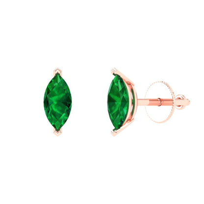 1cttw Marquise Cut Simulated Emerald Gold-Plated 925 Silver Push Back Stud Earrings
