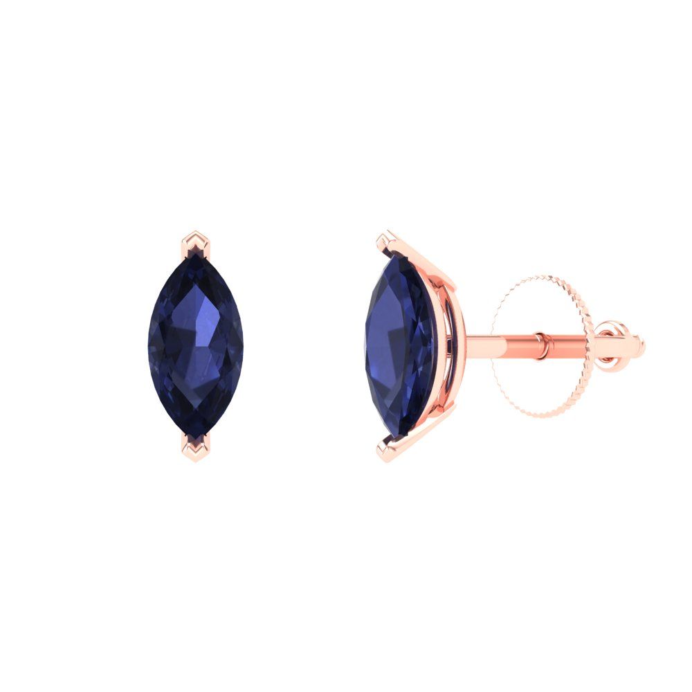 1cttw Marquise Cut Simulated Blue Sapphire Gold-Plated 925 Silver Push Back Stud Earrings