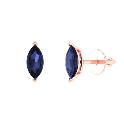 1cttw Marquise Cut Simulated Blue Sapphire Gold-Plated 925 Silver Push Back Stud Earrings