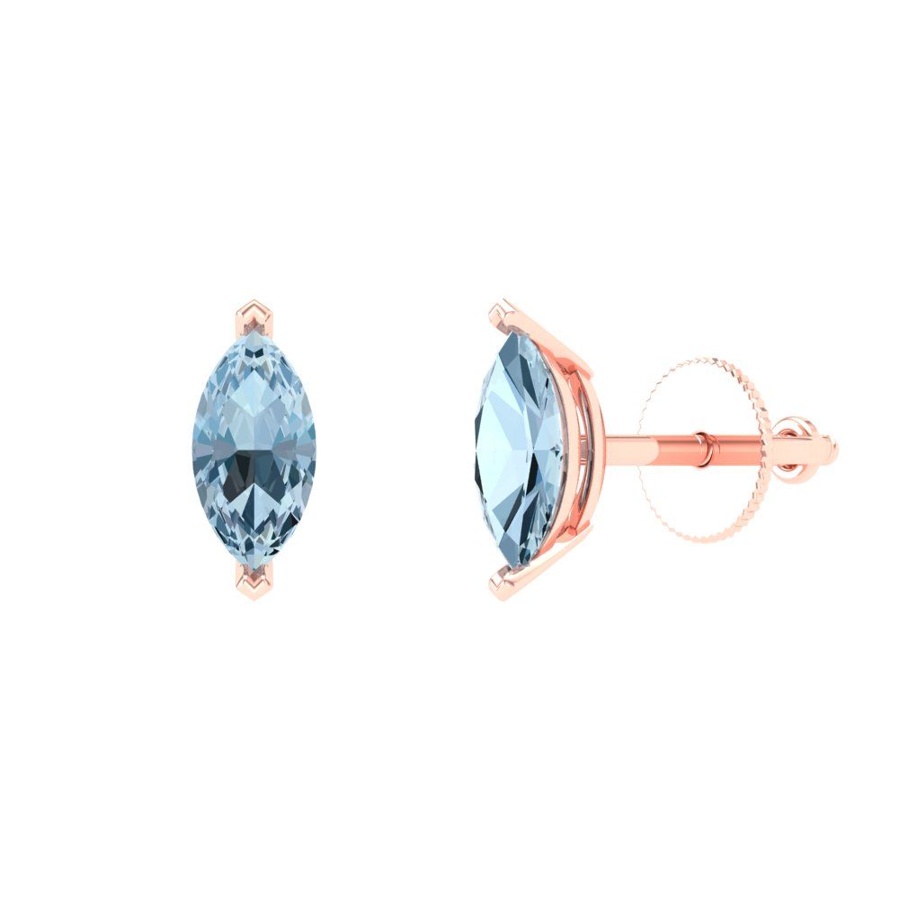 1cttw Marquise Cut Natural Aquamarine Gold-Plated 925 Silver Push Back Stud Earrings