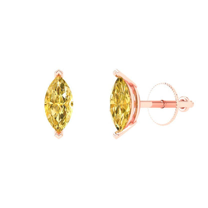 1cttw Marquise Cut Natural Citrine Gold-Plated 925 Silver Push Back Stud Earrings