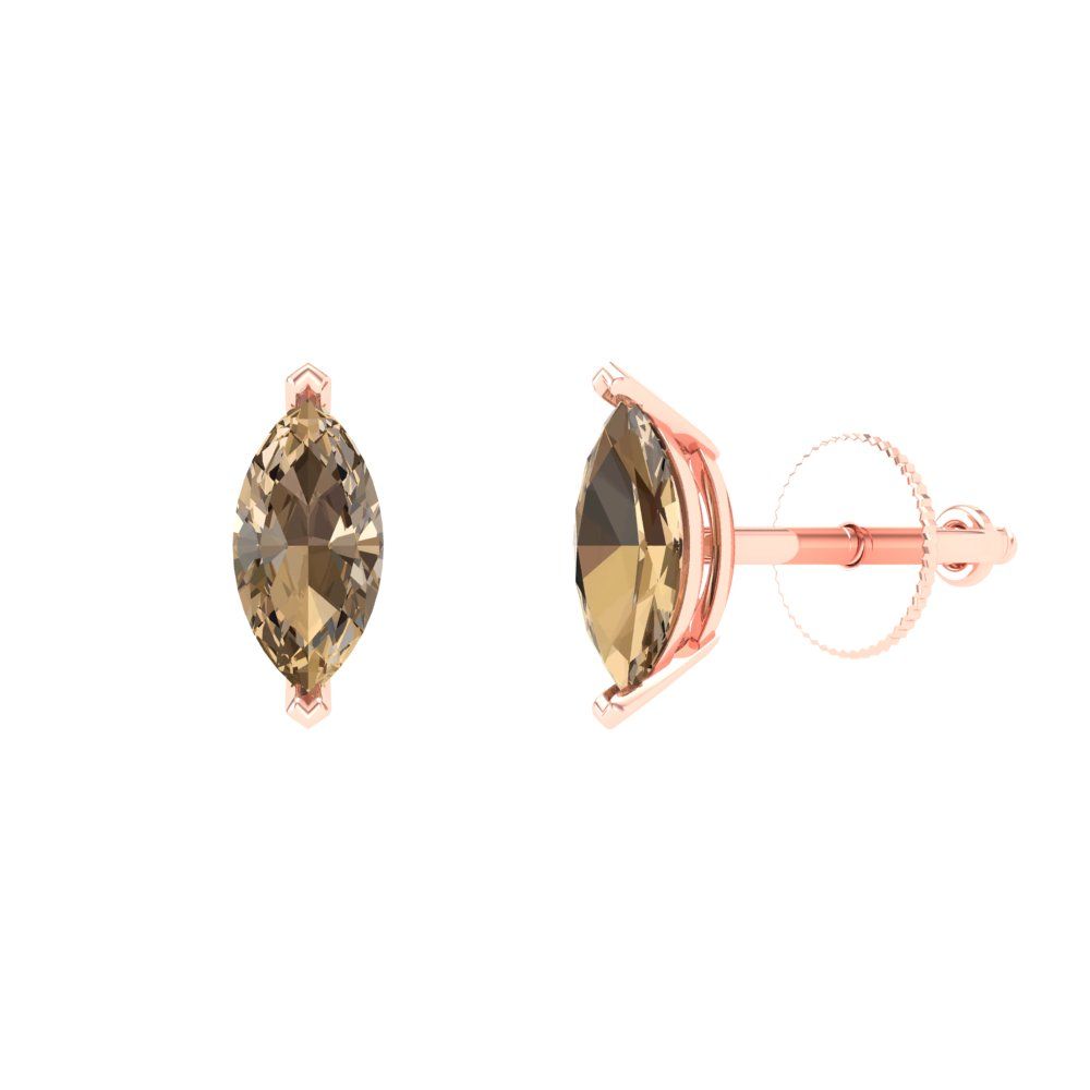 1cttw Marquise Cut Simulated Champagne Diamond Gold-Plated 925 Silver Push Back Stud Earrings
