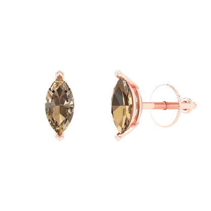 1cttw Marquise Cut Simulated Champagne Diamond Gold-Plated 925 Silver Push Back Stud Earrings