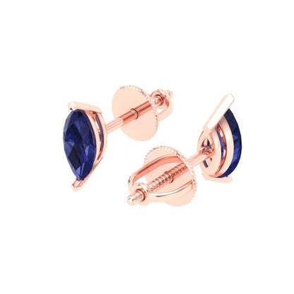 1cttw Marquise Cut Simulated Tanzanite Gold-Plated 925 Silver Push Back Stud Earrings