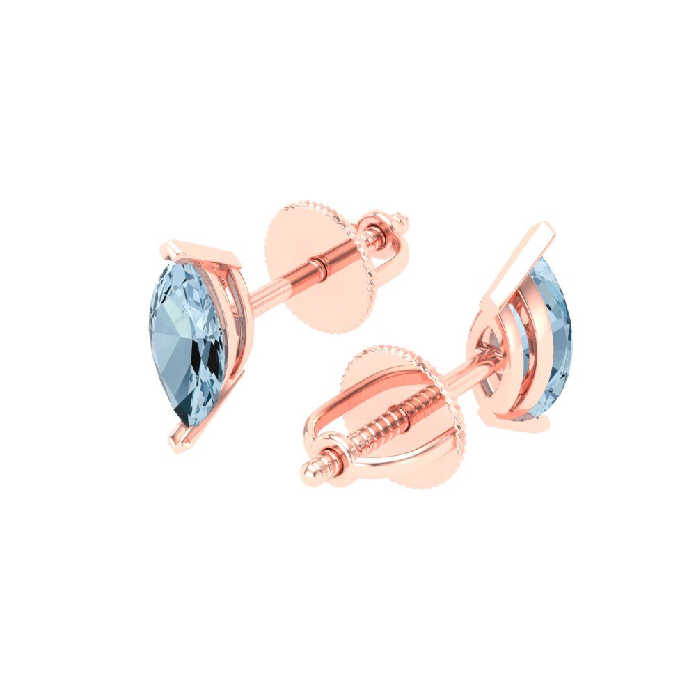 1cttw Marquise Cut Simulated Blue Diamond Gold-Plated 925 Silver Push Back Stud Earrings