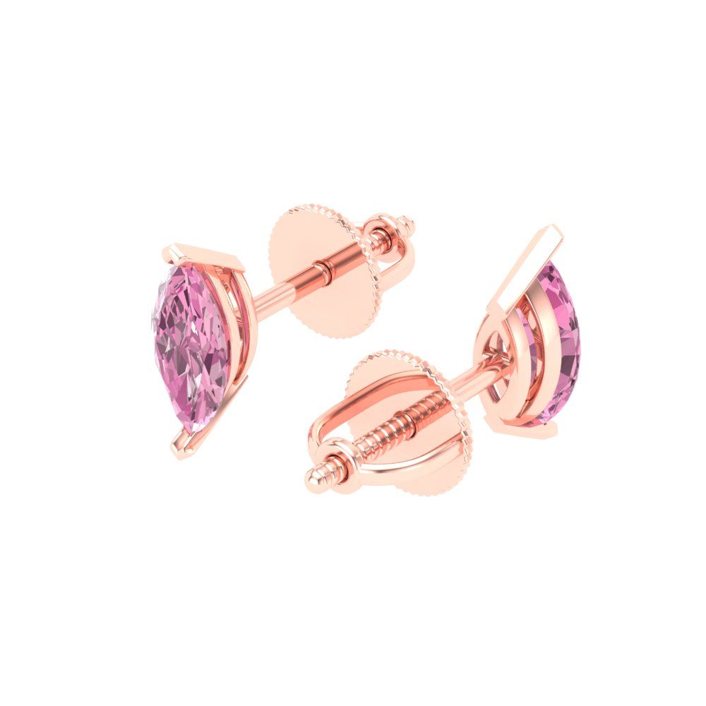 1cttw Marquise Cut Simulated Pink Diamond Gold-Plated 925 Silver Push Back Stud Earrings