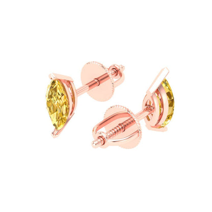 1cttw Marquise Cut Natural Citrine Gold-Plated 925 Silver Push Back Stud Earrings