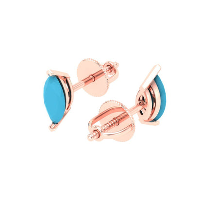 1cttw Marquise Cut Simulated Turquoise Gold-Plated 925 Silver Push Back Stud Earrings