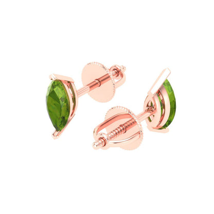1cttw Marquise Cut Natural Peridot Gold-Plated 925 Silver Push Back Stud Earrings