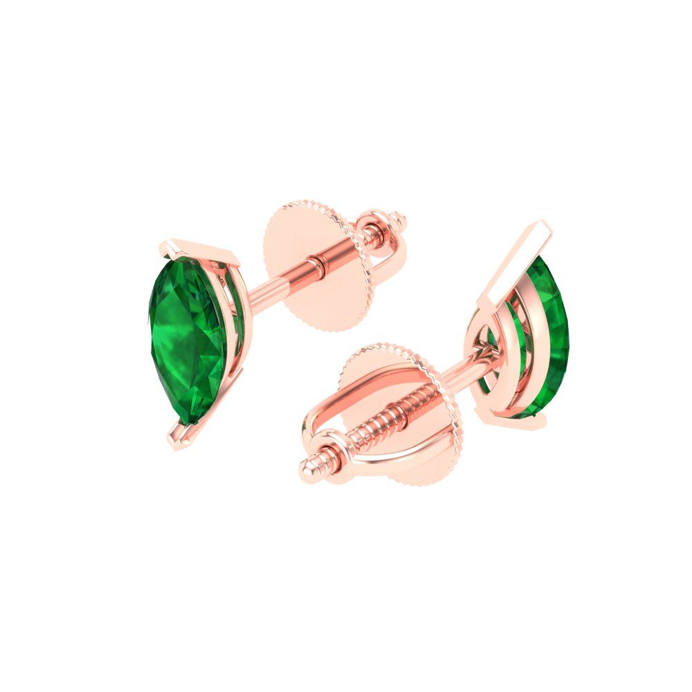 1cttw Marquise Cut Simulated Emerald Gold-Plated 925 Silver Push Back Stud Earrings
