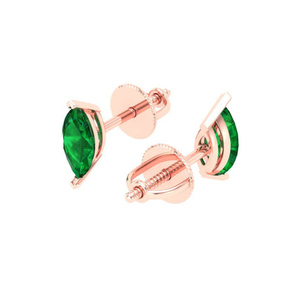 1cttw Marquise Cut Simulated Emerald Gold-Plated 925 Silver Push Back Stud Earrings