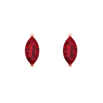 1cttw Marquise Cut Simulated Ruby Gold-Plated 925 Silver Push Back Stud Earrings