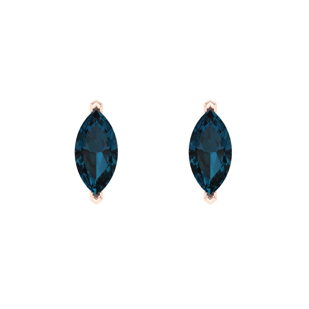 1cttw Marquise Cut Natural London Blue Topaz Gold-Plated 925 Silver Push Back Stud Earrings