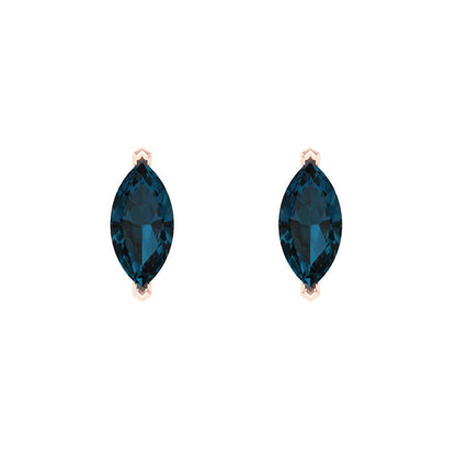1cttw Marquise Cut Natural London Blue Topaz Gold-Plated 925 Silver Push Back Stud Earrings
