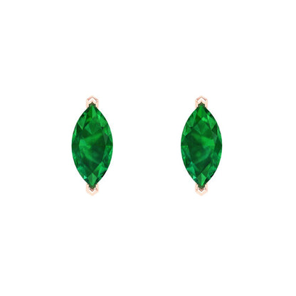 1cttw Marquise Cut Simulated Emerald Gold-Plated 925 Silver Push Back Stud Earrings