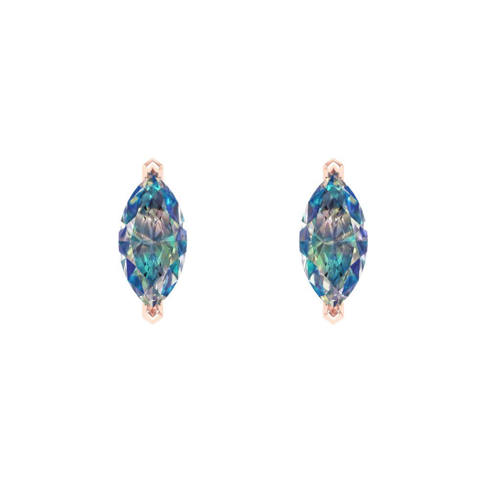 1cttw Marquise Cut Blue Moissanite Gold-Plated 925 Silver Push Back Stud Earrings