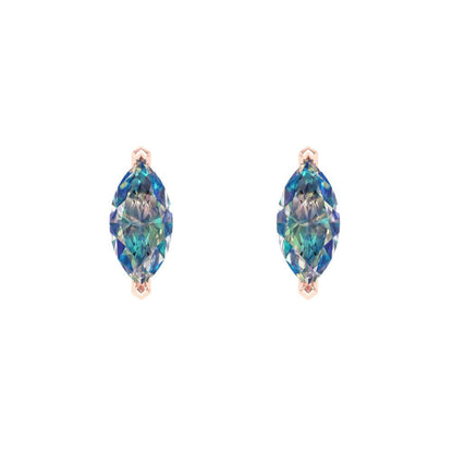 1cttw Marquise Cut Blue Moissanite Gold-Plated 925 Silver Push Back Stud Earrings