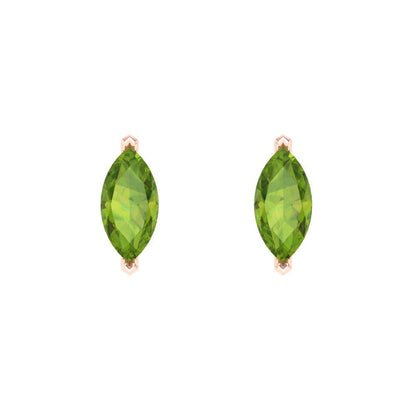 1cttw Marquise Cut Natural Peridot Gold-Plated 925 Silver Push Back Stud Earrings
