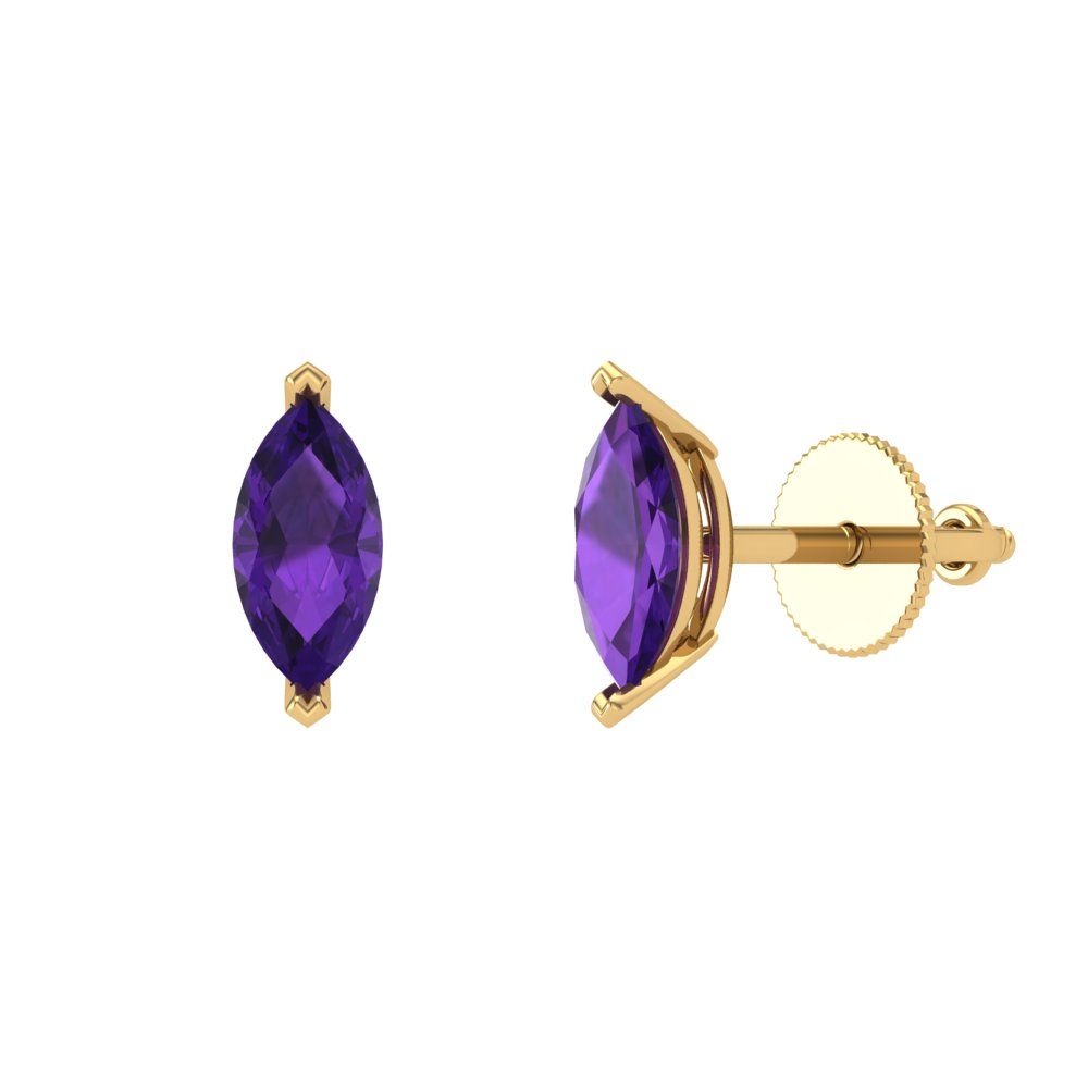 1cttw Amethyst Gold-Plated 925 Silver Screw Back Stud Earrings