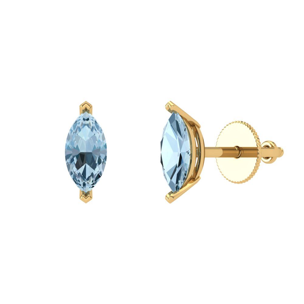 1cttw Aquamarine Gold-Plated 925 Silver Screw Back Stud Earrings