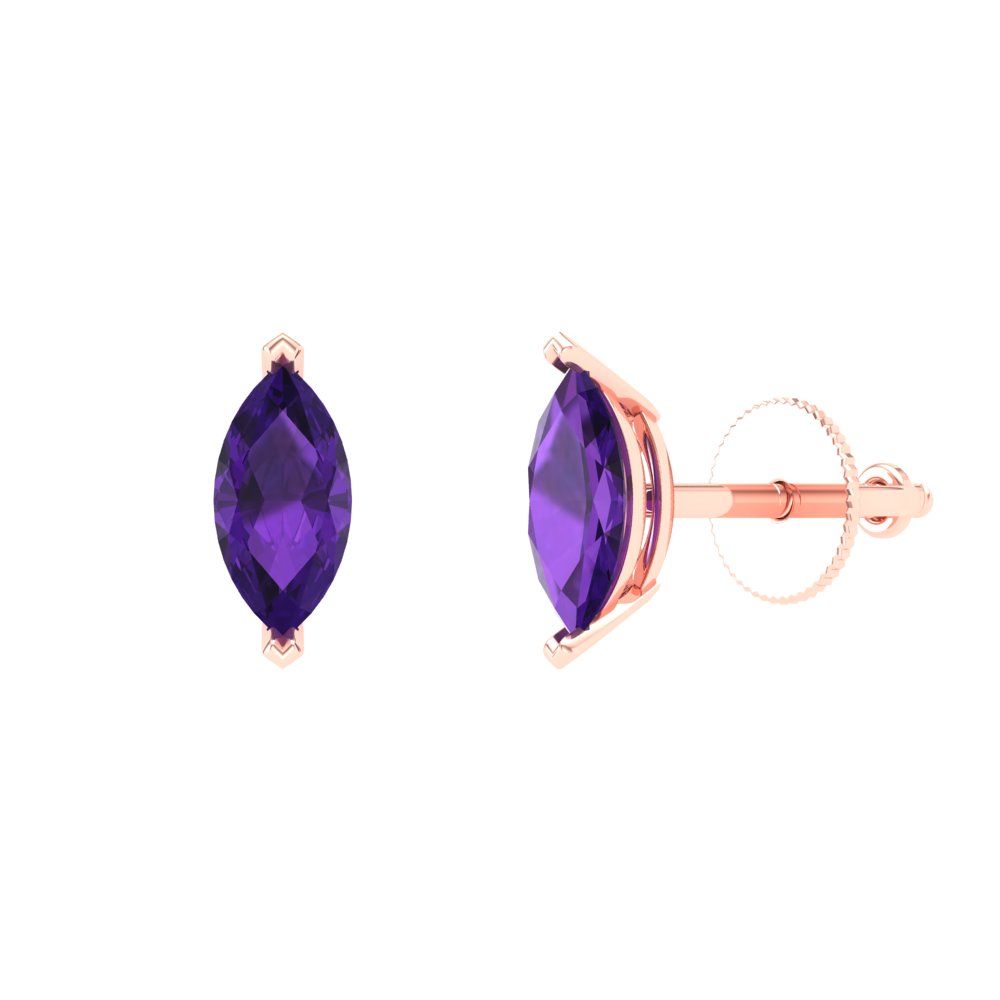 1cttw Amethyst Gold-Plated 925 Silver Screw Back Stud Earrings