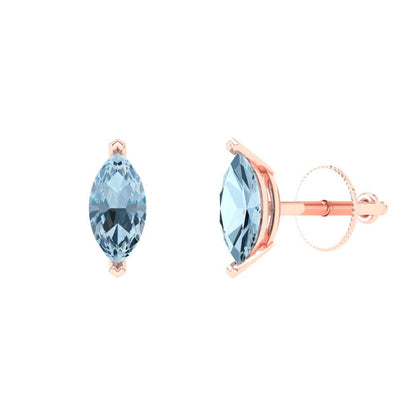 1cttw Aquamarine Gold-Plated 925 Silver Screw Back Stud Earrings