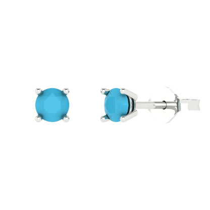 0.2 ctw Turquoise Studs Earrings | 3.0mm Round Cut White Gold Push back | December Birthstone