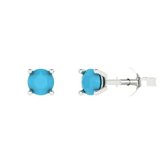 0.2 ctw Turquoise Studs Earrings | 3.0mm Round Cut White Gold Push back | December Birthstone