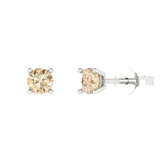 0.2 ctw Morganite Studs Earrings | 3.0mm Round Cut White Gold Push back | February Birthstone