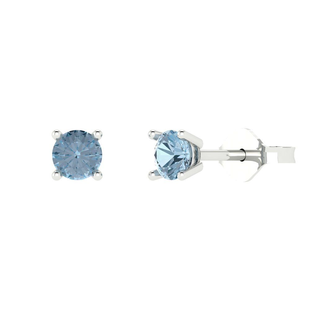 0.2 ctw Blue Zirconia Studs Earrings | 3.0mm Round Cut White Gold Push back | April Birthstone