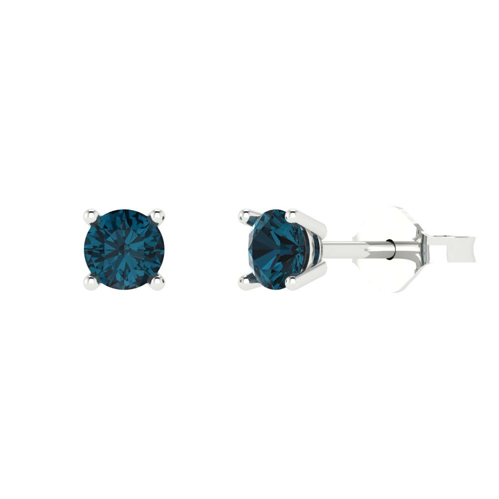 0.2cttw Round Cut Natural London Blue Topaz Gold-Plated 925 Silver Push Back Stud Earrings