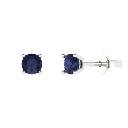 0.2 ctw Blue Sapphire Studs Earrings | 3.0mm Round Cut White Gold Push back | September Birthstone