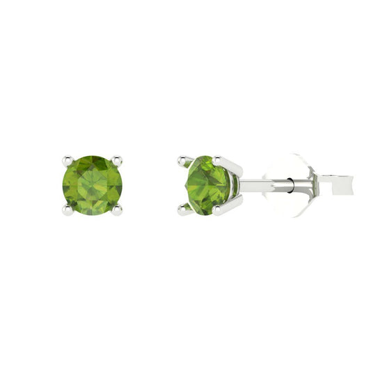0.2 ctw Peridot Studs Earrings | 3.0mm Round Cut White Gold Push back | August Birthstone