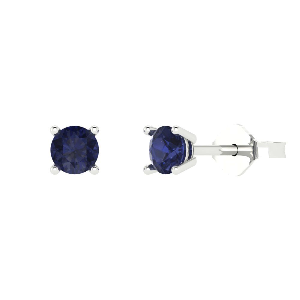 0.2cttw Round Cut Simulated Blue Sapphire Gold-Plated 925 Silver Push Back Stud Earrings