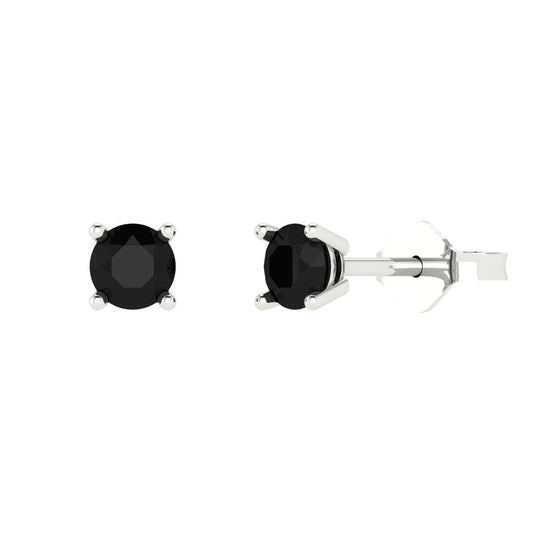 0.2 ctw Onyx Studs Earrings | 3.0mm Round Cut White Gold Push back | July Birthstone