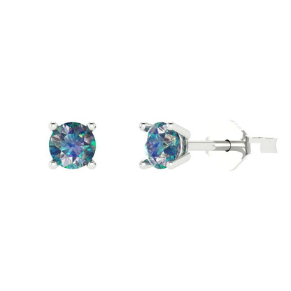 0.2 ctw Blue Moissanite Studs Earrings | 3.0mm Round Cut White Gold Push back | April Birthstone